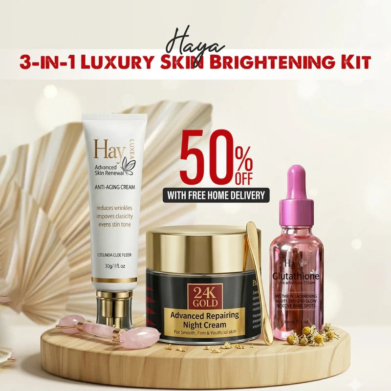 Haya 3-in-1 Luxury Skin Brightening Kit (24K Gold Anti-Aging Cream - Ultra Beauty Cream - Glutathione Serum)